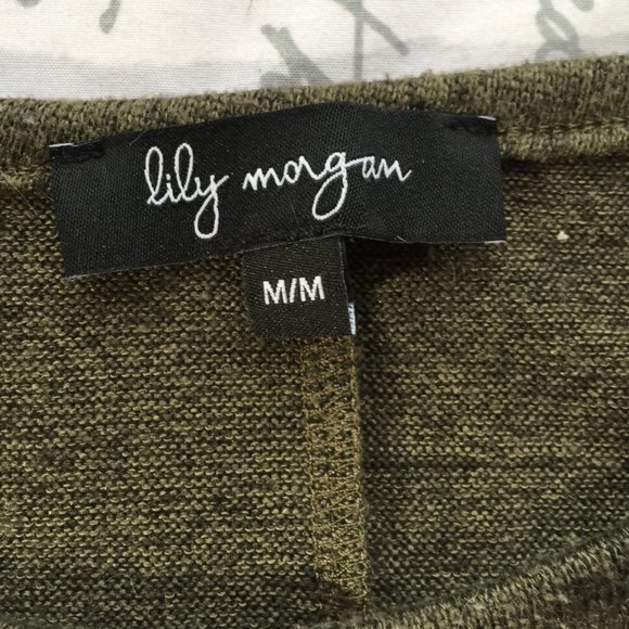 Olive Green Knit Top With Buttons Down Sleeve Sides Lily Morgan Size M - Picture 3 of 9